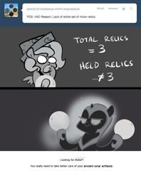 Size: 666x839 | Tagged: safe, artist:egophiliac, nightmare moon, princess luna, alicorn, pony, ask, cartographer's cap, dark woona, filly, grayscale, hat, lunar stone, monochrome, moonstuck, nightmare woon, tumblr, woona, woonoggles, younger