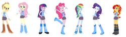 Size: 2140x634 | Tagged: safe, artist:imtailsthefoxfan, derpibooru import, applejack, fluttershy, pinkie pie, rainbow dash, rarity, sunset shimmer, twilight sparkle, equestria girls, clothes, humane seven, school uniform, starswirl academy, starswirl academy uniform, tai saito