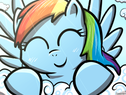 Size: 800x600 | Tagged: safe, artist:pokehidden, rainbow dash, pegasus, pony, cloud, cute, dashabetes, eyes closed, female, lying on a cloud, mare, solo, sun ray