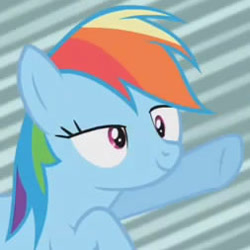 Size: 253x253 | Tagged: safe, screencap, rainbow dash, pegasus, pony, blue coat, female, mare, multicolored mane, solo