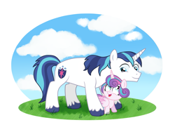 Size: 1537x1154 | Tagged: safe, artist:doodledaydreamer, princess flurry heart, shining armor, alicorn, pony, unicorn, baby, baby pony, father and child, father and daughter, female, filly, foal, male, parent and child, stallion