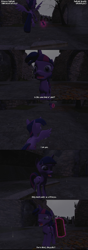 Size: 1360x3855 | Tagged: safe, artist:derek the metagamer, derpibooru import, twilight sparkle, twilight sparkle (alicorn), alicorn, pony, 3d, book, castle of the royal pony sisters, dialogue, female, gmod, mare, mortal kombat x, ruins, self ponidox