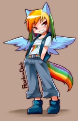 Size: 515x800 | Tagged: safe, artist:shinobe, rainbow dash, clothes, eared humanization, humanized, smiling, tailed humanization, tumblr, vest, winged humanization