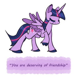 Size: 500x500 | Tagged: safe, artist:selective-yellow, derpibooru import, twilight sparkle, twilight sparkle (alicorn), alicorn, classical unicorn, pony, cloven hooves, eyes closed, female, leonine tail, mare, ponypeptalk, quote, simple background, solo, unshorn fetlocks, white background