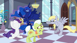 Size: 769x433 | Tagged: safe, artist:kingbilly97, derpy hooves, granny smith, princess luna, rarity, alicorn, earth pony, pegasus, pony, unicorn, tabitha st. germain, voice actor joke