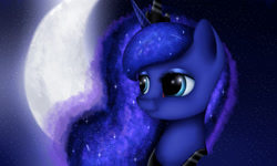 Size: 2000x1200 | Tagged: safe, artist:cleverpon, princess luna, alicorn, pony, moon, smiling, solo, stars
