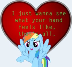 Size: 600x557 | Tagged: safe, rainbow dash, pegasus, pony, blue coat, female, lasty's hearts, mare, multicolored mane, simple, solo, valentine