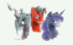 Size: 1926x1200 | Tagged: safe, artist:animatorrawgreen, princess luna, queen chrysalis, oc, alicorn, changeling, changeling queen, pony, sketch