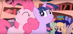 Size: 1571x745 | Tagged: safe, derpibooru import, screencap, pinkie pie, twilight sparkle, earth pony, pony, friendship is magic, adorkable, cute, dork, wavy mouth