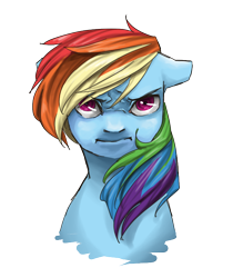 Size: 700x800 | Tagged: safe, artist:etrnlpeace, rainbow dash, pegasus, pony, angry, blue coat, female, mare, multicolored mane, solo