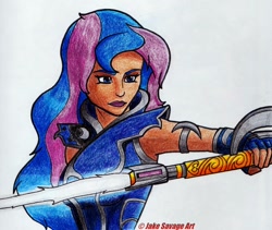 Size: 1024x865 | Tagged: safe, artist:fires-storm, princess luna, human, crossover, humanized, jedi, lightsaber, simple background, solo, star wars, traditional art, weapon