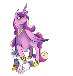 Size: 511x528 | Tagged: safe, artist:denkis, princess cadance, princess flurry heart, alicorn, pony, female, horn, mother and child, mother and daughter, parent and child