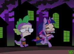 Size: 1024x751 | Tagged: safe, artist:spectra22, derpibooru import, spike, twilight sparkle, clothes, cosplay, costume, crossover, dib membrane, gretchen (invader zim), halloween, invader zim