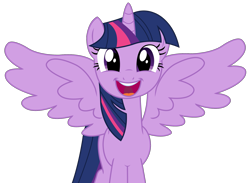 Size: 2109x1547 | Tagged: safe, artist:sketchmcreations, derpibooru import, twilight sparkle, twilight sparkle (alicorn), alicorn, pony, the one where pinkie pie knows, cute, female, happy, mare, open mouth, simple background, solo, spread wings, transparent background, twiabetes, vector