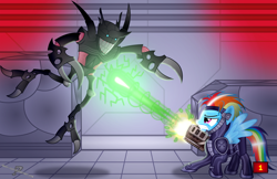 Size: 3500x2263 | Tagged: safe, artist:gray--day, rainbow dash, changeling, pegasus, pony, chryssalid, crossover, x-com
