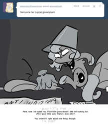 Size: 666x768 | Tagged: safe, artist:egophiliac, princess luna, alicorn, pony, ask, bucket, filly, grayscale, monochrome, moonstuck, mop, solo, stomping, tumblr, woona, woonoggles, younger
