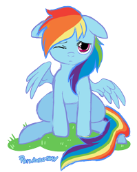 Size: 768x963 | Tagged: dead source, safe, artist:mutanthound, rainbow dash, pegasus, pony, female, frown, grass, mare, one eye closed, simple background, solo, spread wings, transparent background, wings