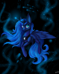 Size: 1024x1268 | Tagged: safe, artist:floralfly, princess luna, alicorn, pony, ear fluff, night, solo