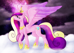 Size: 1023x723 | Tagged: safe, artist:thepipefox, princess cadance, alicorn, pony, crown, female, horn, mare, multicolored mane, solo