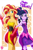 Size: 800x1200 | Tagged: safe, artist:burnt-sprinkles, derpibooru import, midnight sparkle, sci-twi, sunset satan, sunset shimmer, twilight sparkle, equestria girls, friendship games, 2015, blushing, breasts, cleavage, clothes, costume, cute, dress, duo, duo female, fangs, female, fingerless gloves, glasses, gloves, halloween, happy halloween, implied lesbian, implied scitwishimmer, implied shipping, implied sunsetsparkle, midnightsatan, necklace, open mouth, shimmerbetes, signature, sunset jiggler, theme, twiabetes, waving