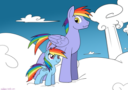 Size: 1419x1000 | Tagged: safe, artist:reiduran, rainbow blaze, rainbow dash, pegasus, pony, games ponies play, filly