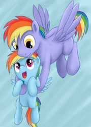 Size: 451x630 | Tagged: dead source, safe, artist:xioade, rainbow blaze, rainbow dash, pegasus, pony, games ponies play, family, female, filly, filly rainbow dash, younger