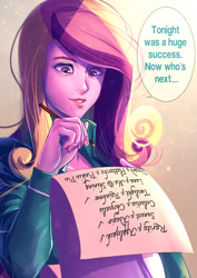 Size: 700x990 | Tagged: safe, artist:bakki, dean cadance, princess cadance, equestria girls, implied death note, implied rarijack, implied sunsagio, implied twidash, pencil, princess of shipping, scroll, shipper on deck, shipping, solo