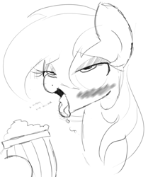 Size: 588x702 | Tagged: safe, artist:zev, rainbow dash, pegasus, pony, ahegao, cider, drool, grayscale, monochrome, sketch, solo