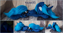 Size: 2800x1495 | Tagged: safe, artist:valmiiki, princess luna, eyes closed, irl, photo, plushie, prone, s1 luna, sleeping, solo