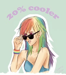 Size: 1200x1348 | Tagged: safe, artist:cheryl-jum, rainbow dash, clothes, female, humanized, multicolored hair, sunglasses