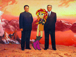 Size: 500x375 | Tagged: safe, derpibooru import, sunset shimmer, equestria girls, equestria girls (movie), 20th century, kim il-sung, kim jong-il, north korea, painting, soviet shimmer, sunset shimmer in the past