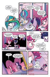 Size: 900x1384 | Tagged: safe, artist:jay fosgitt, derpibooru import, idw, pinkie pie, princess celestia, twilight sparkle, twilight sparkle (alicorn), alicorn, earth pony, pony, spoiler:comic, spoiler:comicff22, cake, female, mare, preview