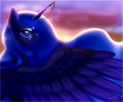 Size: 2400x2000 | Tagged: safe, artist:minelvi, artist:rubyflank, princess luna, alicorn, pony, collaboration, female, horn jewelry, jewelry, mare, open collaboration, solo, spread wings