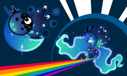 Size: 2000x1200 | Tagged: safe, artist:yo-cosplay, artist:zekrom-9, princess luna, alicorn, pony, glowing eyes, rainbow, rainbow power, rainbow power-ified, solo, starry mane, vector, wallpaper
