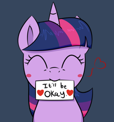 Size: 750x800 | Tagged: safe, artist:notenoughapples, derpibooru import, twilight sparkle, blushing, bust, cute, eyes closed, floating heart, heart, mouth hold, portrait, positive ponies, smiling, solo, twiabetes