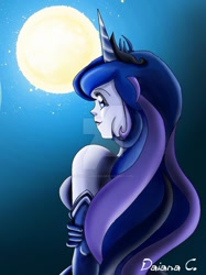 Size: 800x1067 | Tagged: safe, artist:8lunabianca8, princess luna, human, equestria girls, moon, night, solo, watermark