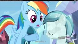 Size: 1920x1080 | Tagged: safe, screencap, rainbow dash, crystal pony, pegasus, pony, games ponies play, crystal filly, gardening, glass slipper, youtube caption