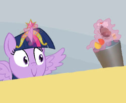 Size: 542x447 | Tagged: safe, derpibooru import, twilight sparkle, twilight sparkle (alicorn), alicorn, pony, big crown thingy, element of magic, evil, exploitable meme, female, kinder egg, mare, meme, pure unfiltered evil, solo, spilled milk, trash can, twilight's kinder egg, wings