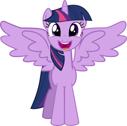 Size: 6135x6077 | Tagged: safe, artist:itv-canterlot, derpibooru import, twilight sparkle, twilight sparkle (alicorn), alicorn, pony, the one where pinkie pie knows, .svg available, :d, absurd resolution, female, happy, looking at you, mare, simple background, smiling, solo, spread wings, transparent background, vector