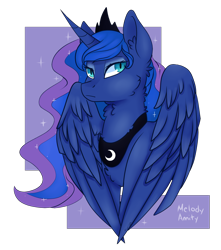 Size: 1442x1633 | Tagged: safe, artist:furi9n, artist:php54, princess luna, alicorn, pony, collaboration, chest fluff, ear fluff, fluffy, frown, solo, spread wings