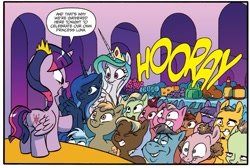 Size: 1317x887 | Tagged: safe, artist:jay fosgitt, derpibooru import, idw, princess celestia, princess luna, twilight sparkle, twilight sparkle (alicorn), alicorn, pony, spoiler:comic, spoiler:comicff22, dan, female, mare, meat, ponies eating meat, turkey