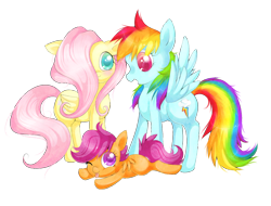 Size: 906x690 | Tagged: safe, artist:sketchylunacy, fluttershy, rainbow dash, scootaloo, pegasus, pony, cute, cutealoo, prone, raspberry, tongue out, trio