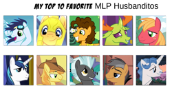 Size: 1181x652 | Tagged: safe, edit, edited screencap, screencap, big macintosh, braeburn, cheese sandwich, fancypants, flash sentry, quibble pants, shining armor, soarin', thorax, thunderlane, changedling, changeling, earth pony, pegasus, pony, unicorn, equestria girls, equestria girls (movie), hurricane fluttershy, over a barrel, pinkie pride, rainbow falls, stranger than fan fiction, sweet and elite, bust, cowboy hat, goggles, hat, helmet, husbando, i meant to write husbandos not husbanditos, king thorax, male, misspelling, portrait, stallion