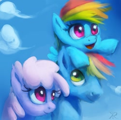Size: 851x845 | Tagged: safe, artist:raikoh, rainbow blaze, rainbow dash, rainbowshine, pegasus, pony, rainbow mom