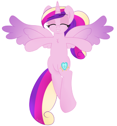 Size: 4457x4783 | Tagged: safe, artist:flitturr, princess cadance, alicorn, pony, absurd resolution, chest fluff, eyes closed, lying down, on back, simple background, smiling, solo, spread wings, transparent background