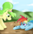 Size: 1618x1657 | Tagged: safe, artist:aeritus, chickadee, ms. peachbottom, rainbow dash, earth pony, pegasus, pony, female, mare