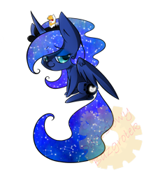 Size: 900x1093 | Tagged: safe, artist:dagongarres, princess luna, oc, alicorn, pegasus, pony, galaxy mane, simple background, sitting, smiling, tiny ponies, transparent background