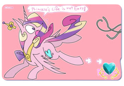 Size: 540x375 | Tagged: safe, artist:kolshica, princess cadance, alicorn, pony, tatzlwurm, card, dialogue, running, solo, tentacles