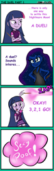 Size: 744x2368 | Tagged: safe, artist:lennonblack, derpibooru import, nightmare moon, twilight sparkle, equestria girls, comic, duel, magic wand