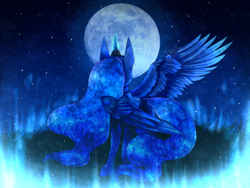 Size: 2000x1500 | Tagged: safe, artist:smallspark, princess luna, alicorn, pony, full moon, magic, moon, solo, spread wings